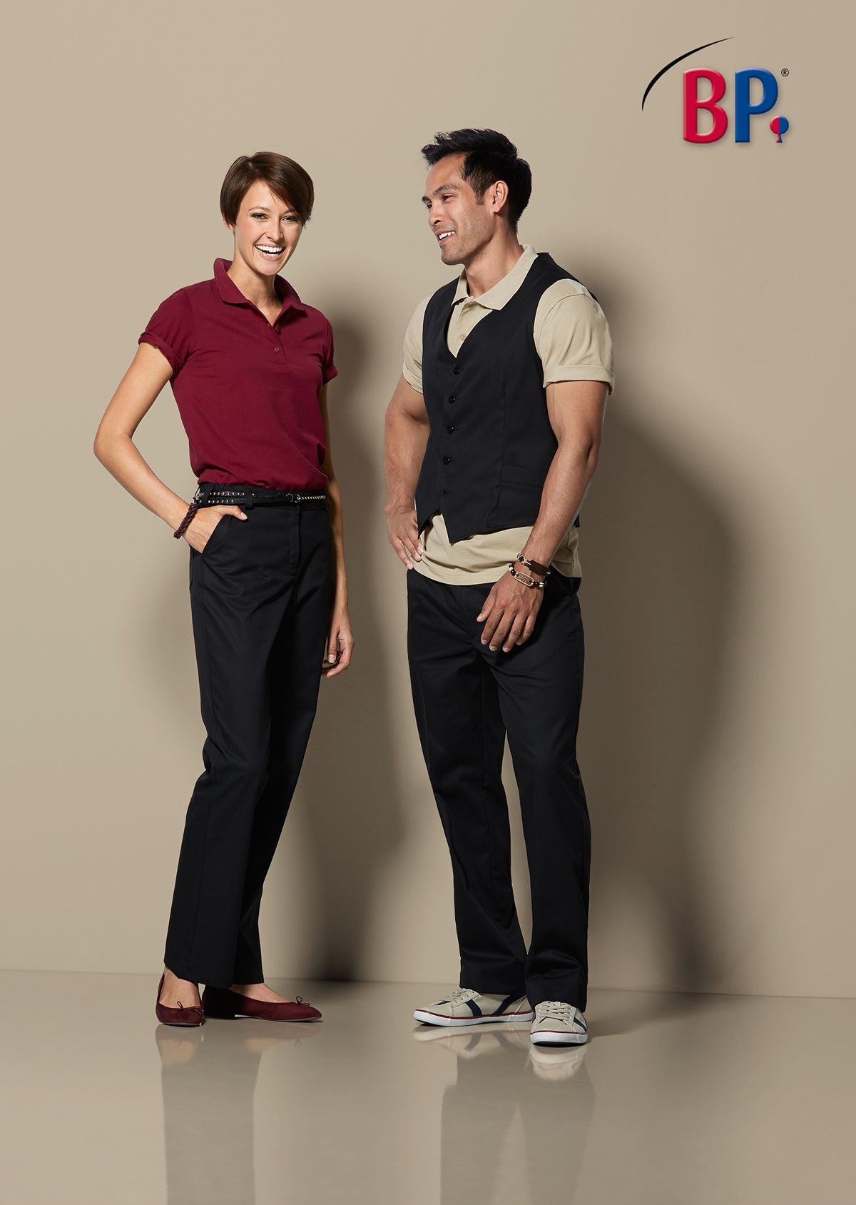 BP® Stretch-damespantalon wit met stretchmateriaal en elastische taille