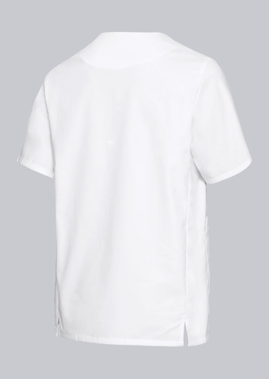 BP lichte unisex zorgtuniek in wit met stretchstof, V-hals zonder inkijk en ademend lichtgewicht ontwerp