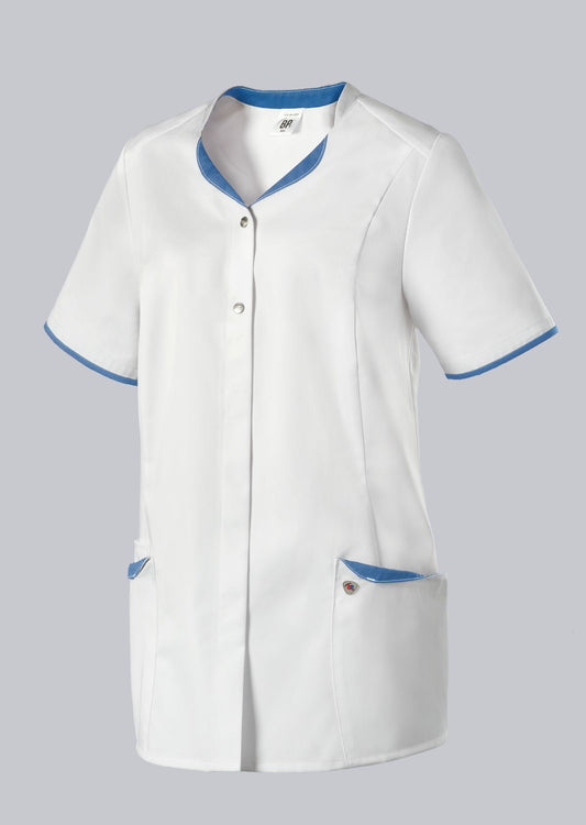 BP zorg tuniek voor dames wit azuurblauw met drukknoopsluiting en zakken