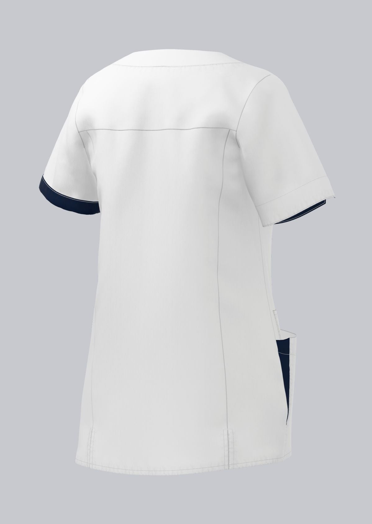 BP dames zorgtuniek met modern fit, drukknoopsluiting, kleuraccenten en smartphonezak voor zorgprofessionals