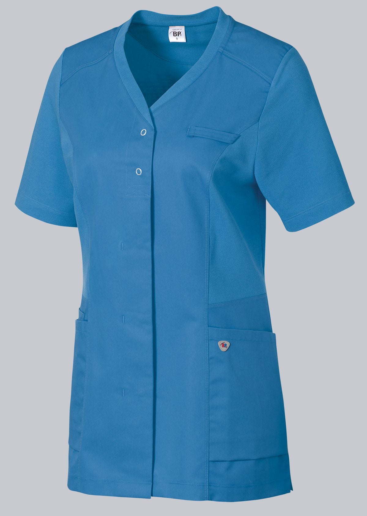 BP dames zorgtuniek met washed look, knoopsluiting en piqué-inzetstukken voor optimale bewegingsvrijheid