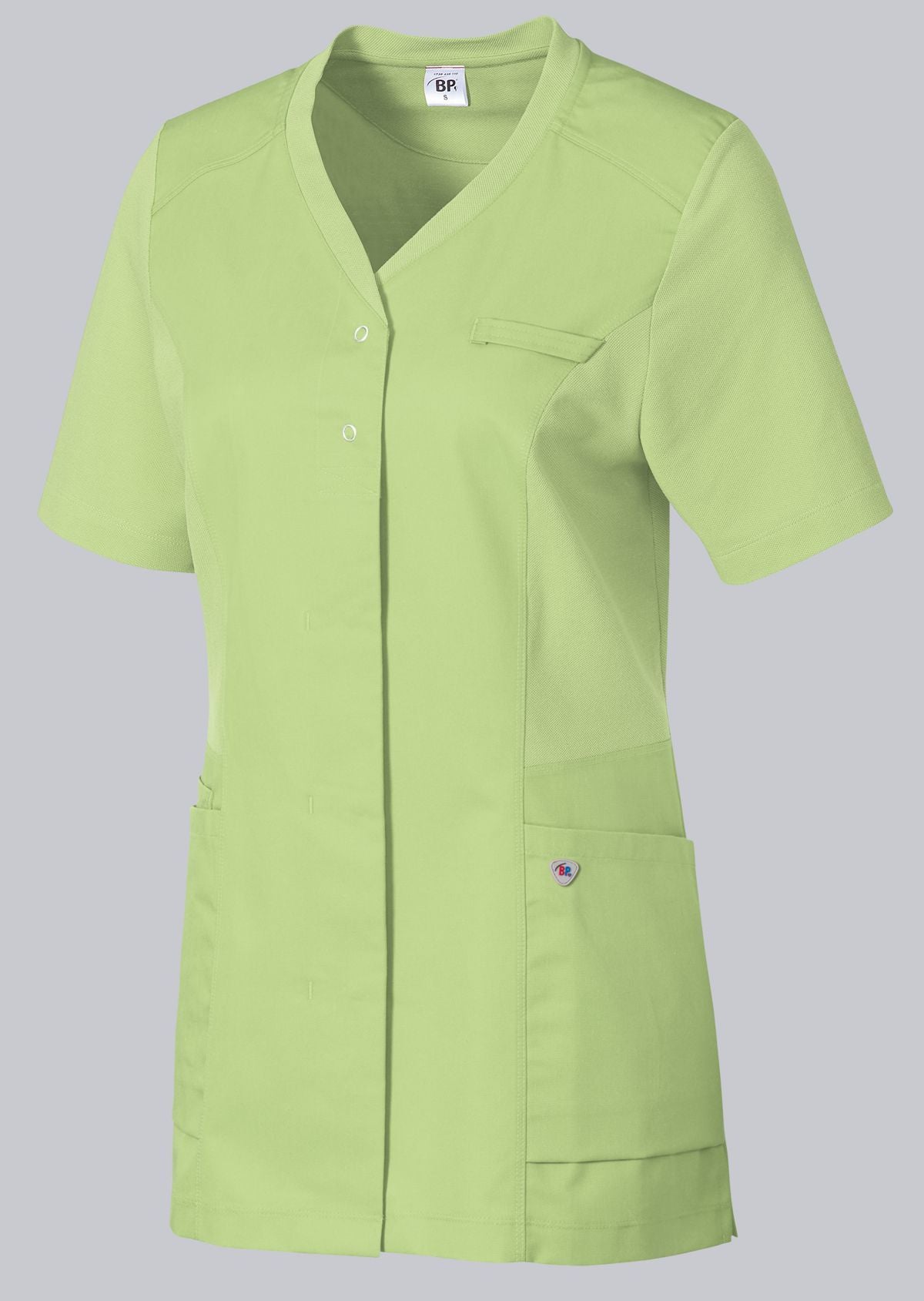 BP dames zorgtuniek met washed look, knoopsluiting en piqué-inzetstukken voor optimale bewegingsvrijheid