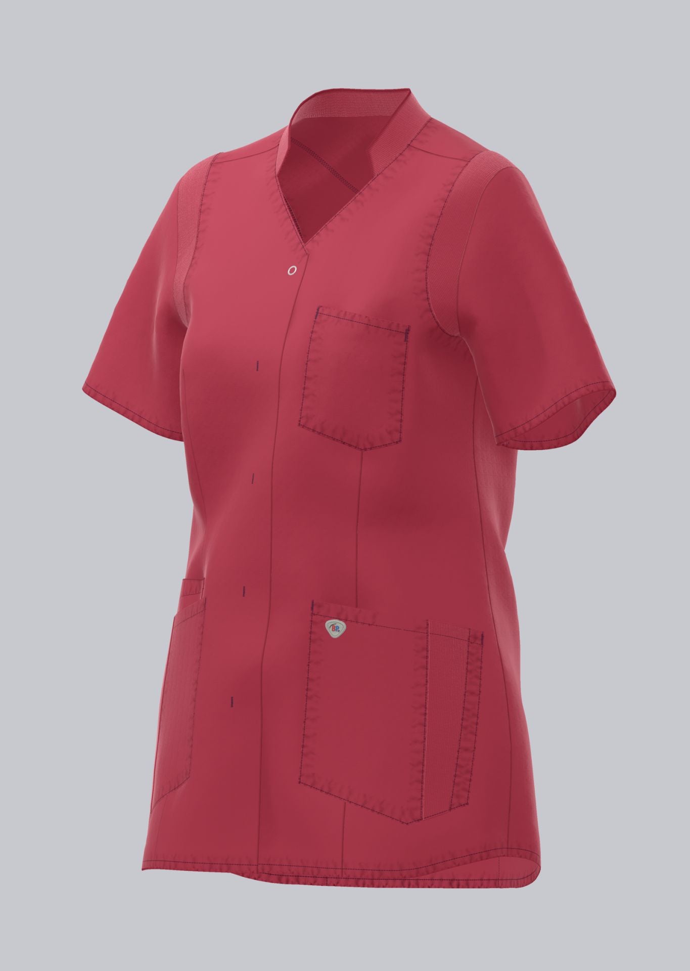 BP lichte dames zorgtuniek in nachtblauw met stretch, V-hals en drukknoopsluiting voor zorgprofessionals