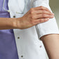 BP stretch zorgjas voor dames met opstaande kraag, drukknoopsluiting en flexibele inzetstukken voor zorgprofessionals
