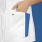 BP stretch dames zorgtuniek wit met azuurblauw met ademende stof en flexibele inzetstukken