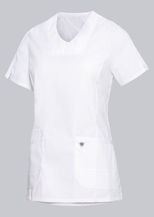BP stretch damestuniek met extra elastische stof, V-hals zonder inkijk en slanke pasvorm voor zorgprofessionals