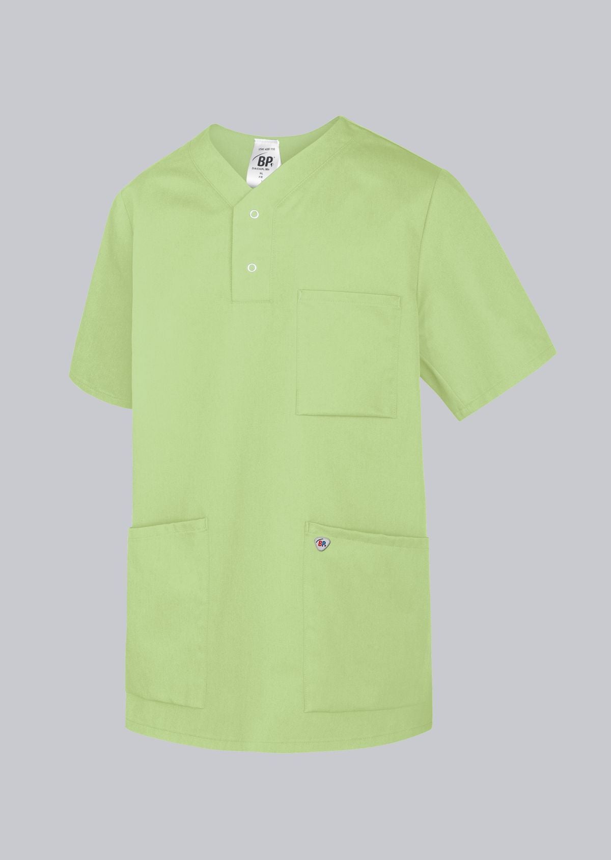 BP unisex zorgtuniek met armliftsysteem, borstzak en drukknopen voor optimale bewegingsvrijheid