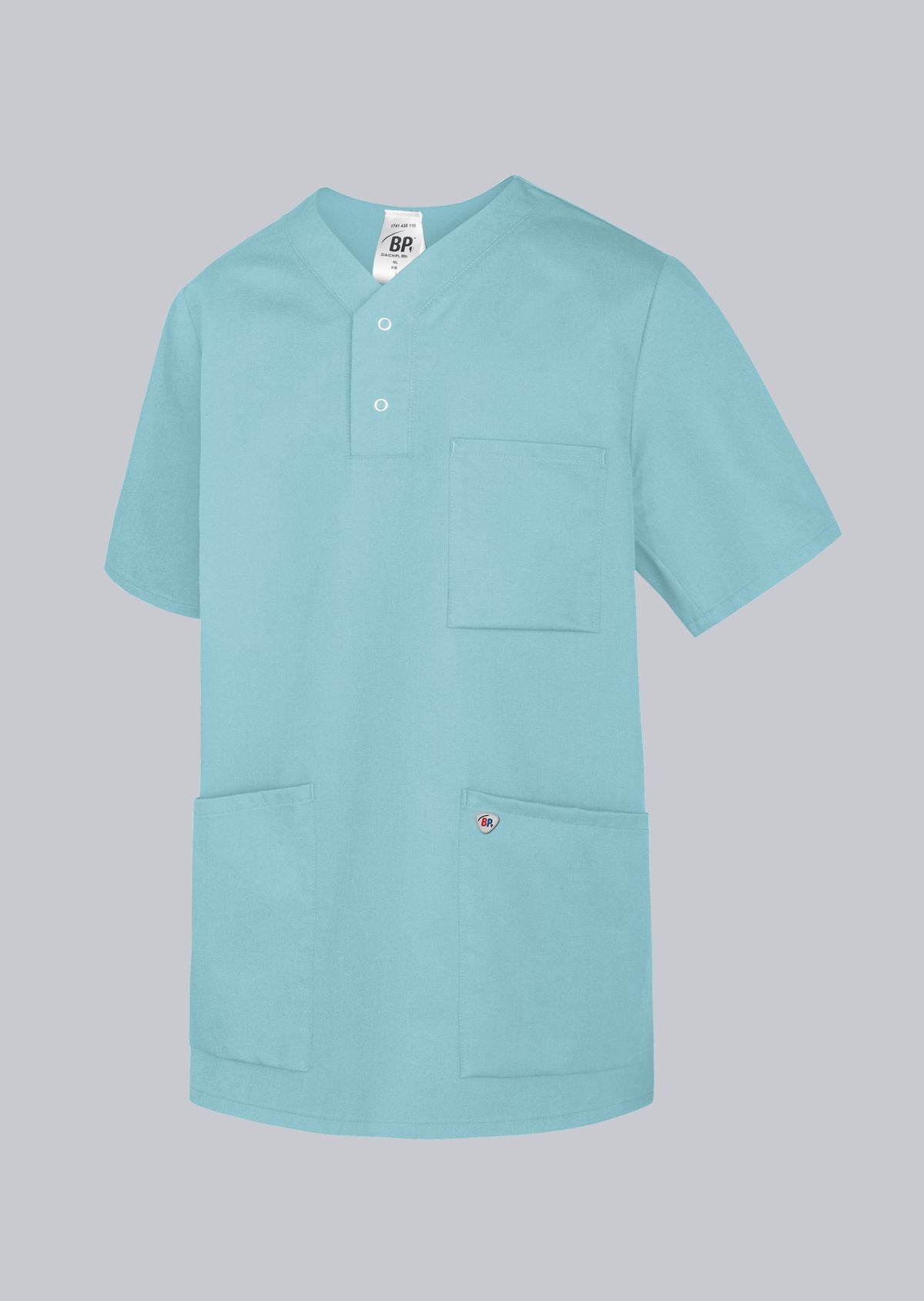 BP unisex zorgtuniek met armliftsysteem, borstzak en drukknopen voor optimale bewegingsvrijheid