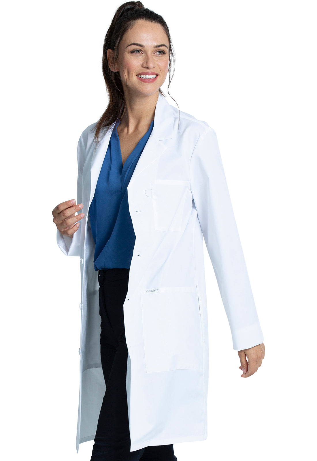 38" unisex laboratoriumjas met reverskraag en mechanische stretch CKE460