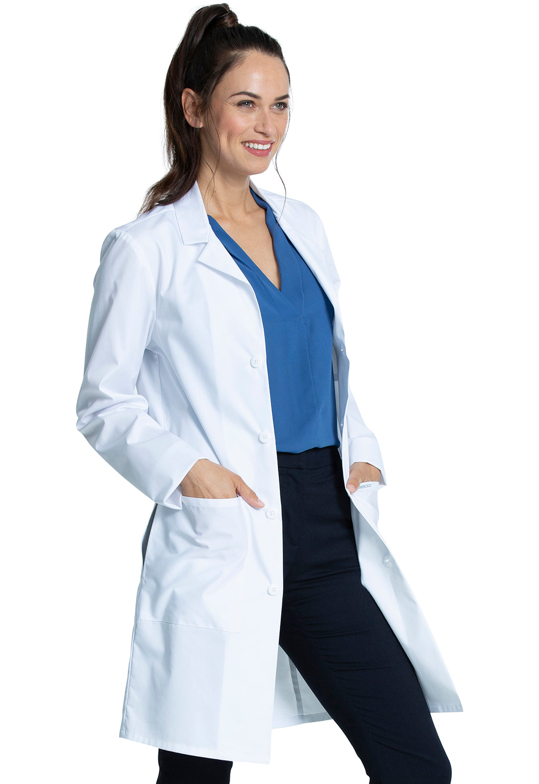 38" unisex laboratoriumjas met reverskraag en mechanische stretch CKE460