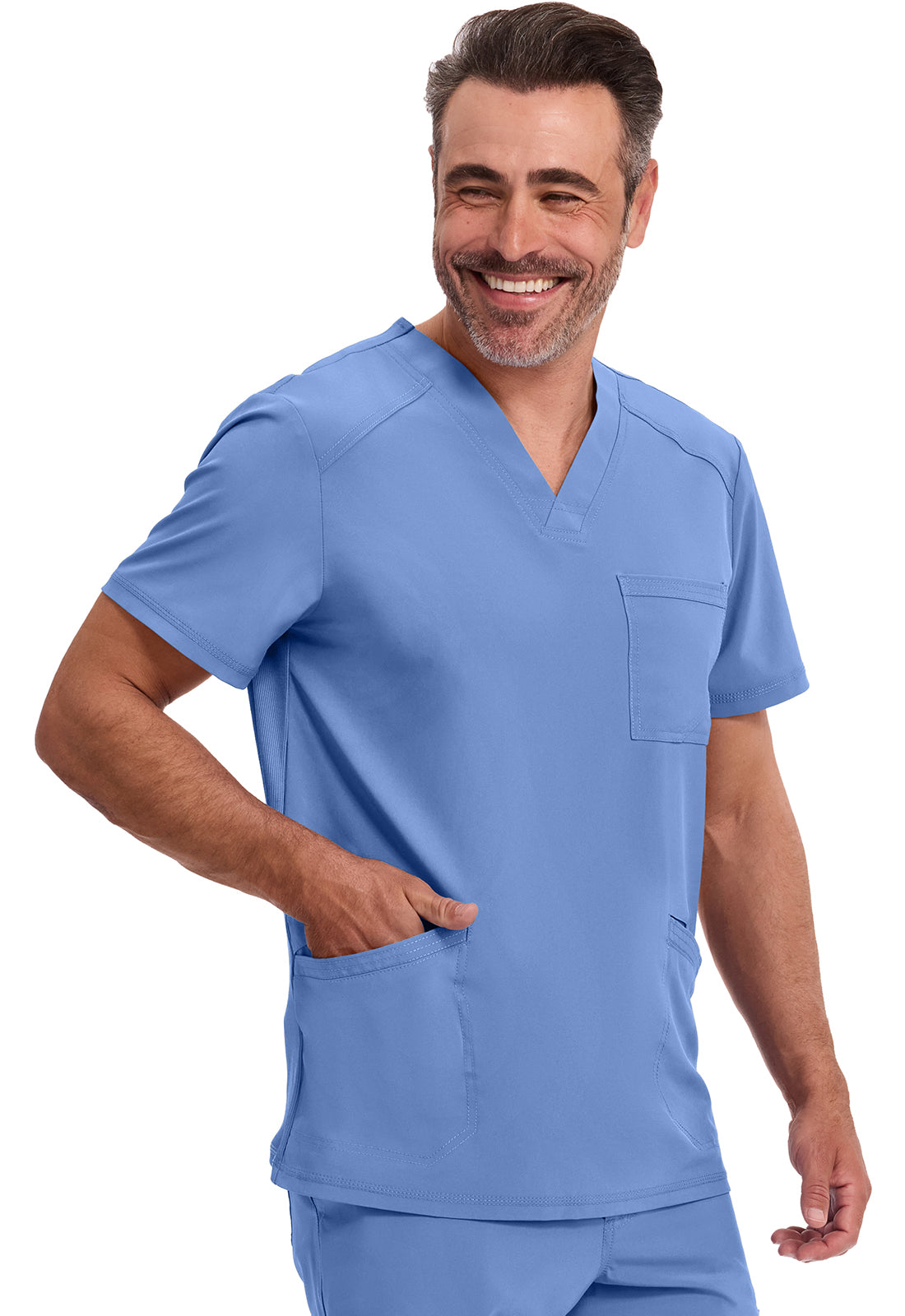 Heren T-shirt met V-hals met ribgebreide panelen en 360° stretch CKE900A