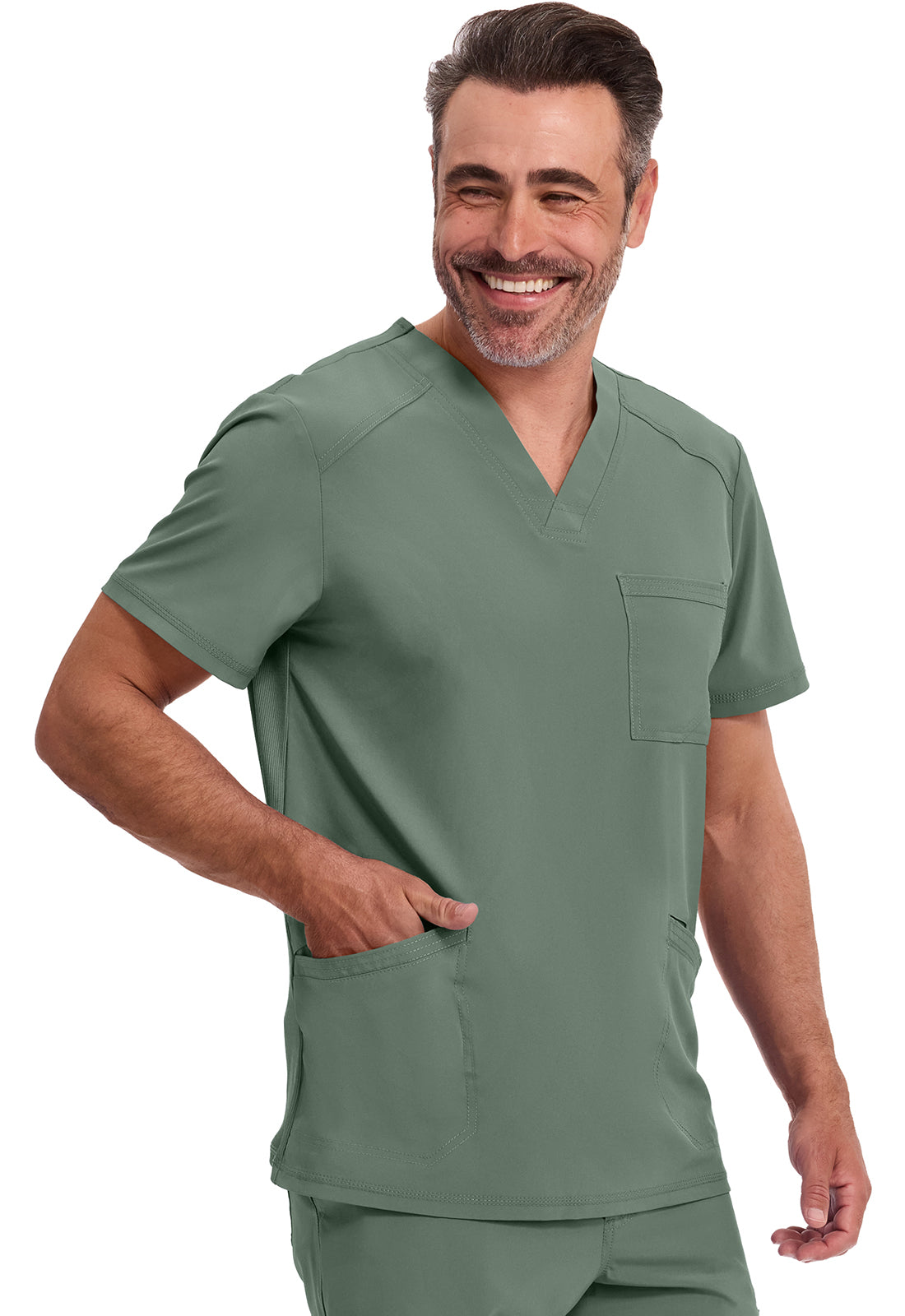 Heren T-shirt met V-hals met ribgebreide panelen en 360° stretch CKE900A