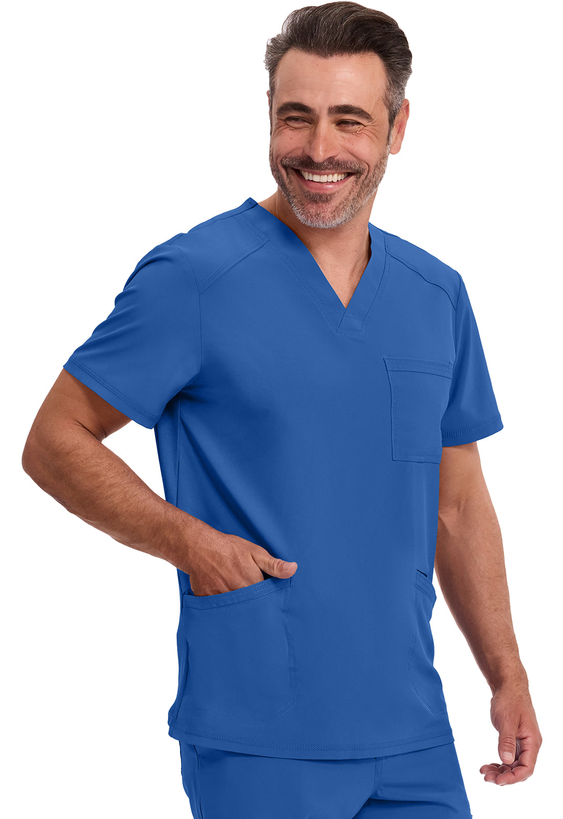 Heren T-shirt met V-hals met ribgebreide panelen en 360° stretch CKE900A