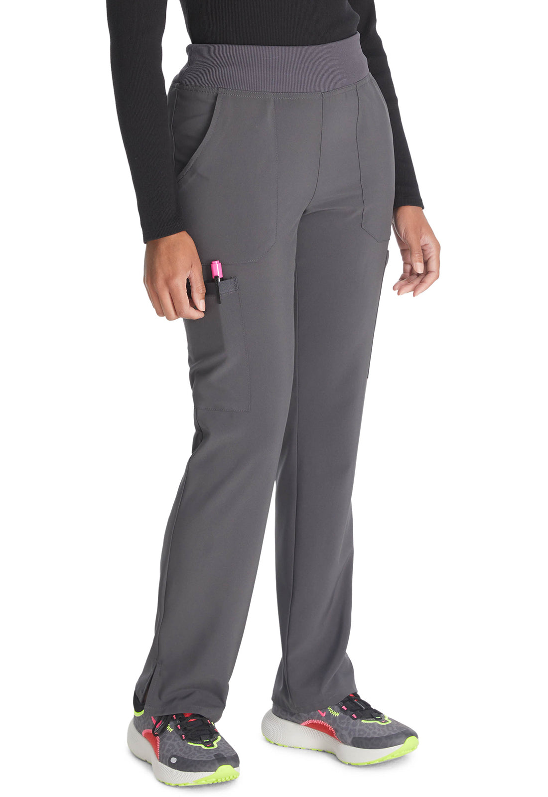 Pull-on broek met normale taille en taps toelopende pijpen met elastische tailleband en 360° stretch