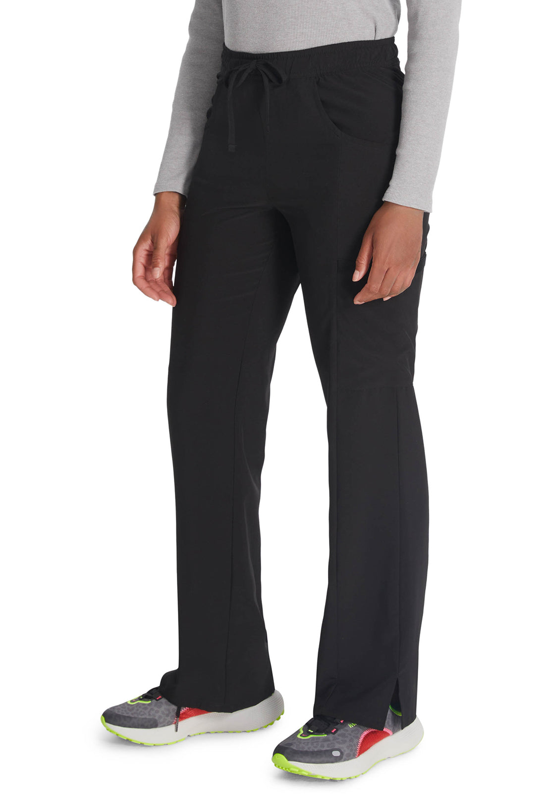 Middelhoge taille broek met rechte pijpen en trekkoord dames met 360° stretch en cargozakken DKE010