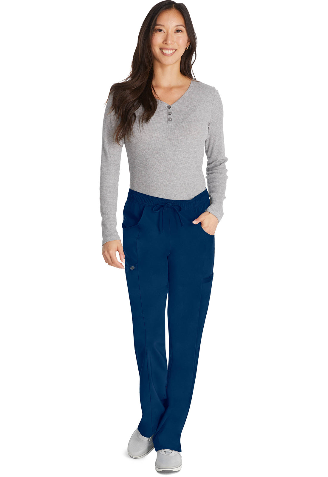 Middelhoge taille broek met rechte pijpen en trekkoord dames met 360° stretch en cargozakken DKE010