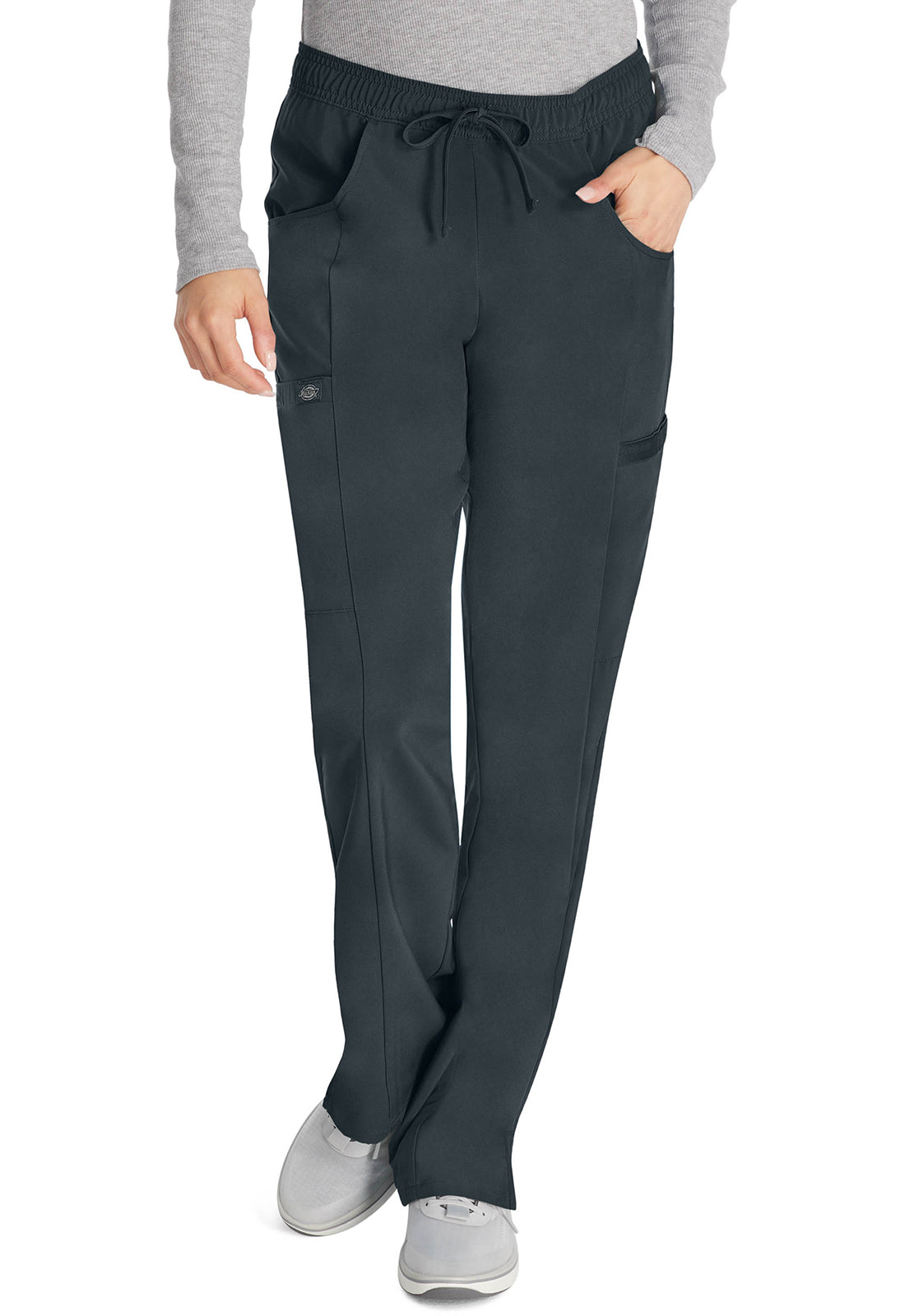 Middelhoge taille broek met rechte pijpen en trekkoord dames met 360° stretch en cargozakken DKE010