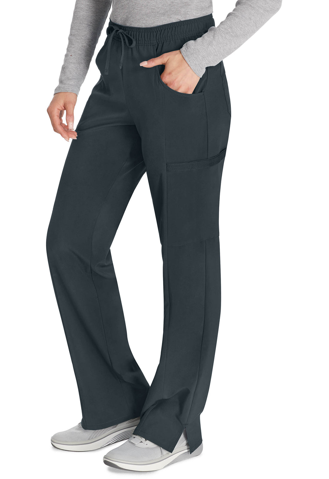 Middelhoge taille broek met rechte pijpen en trekkoord dames met 360° stretch en cargozakken DKE010