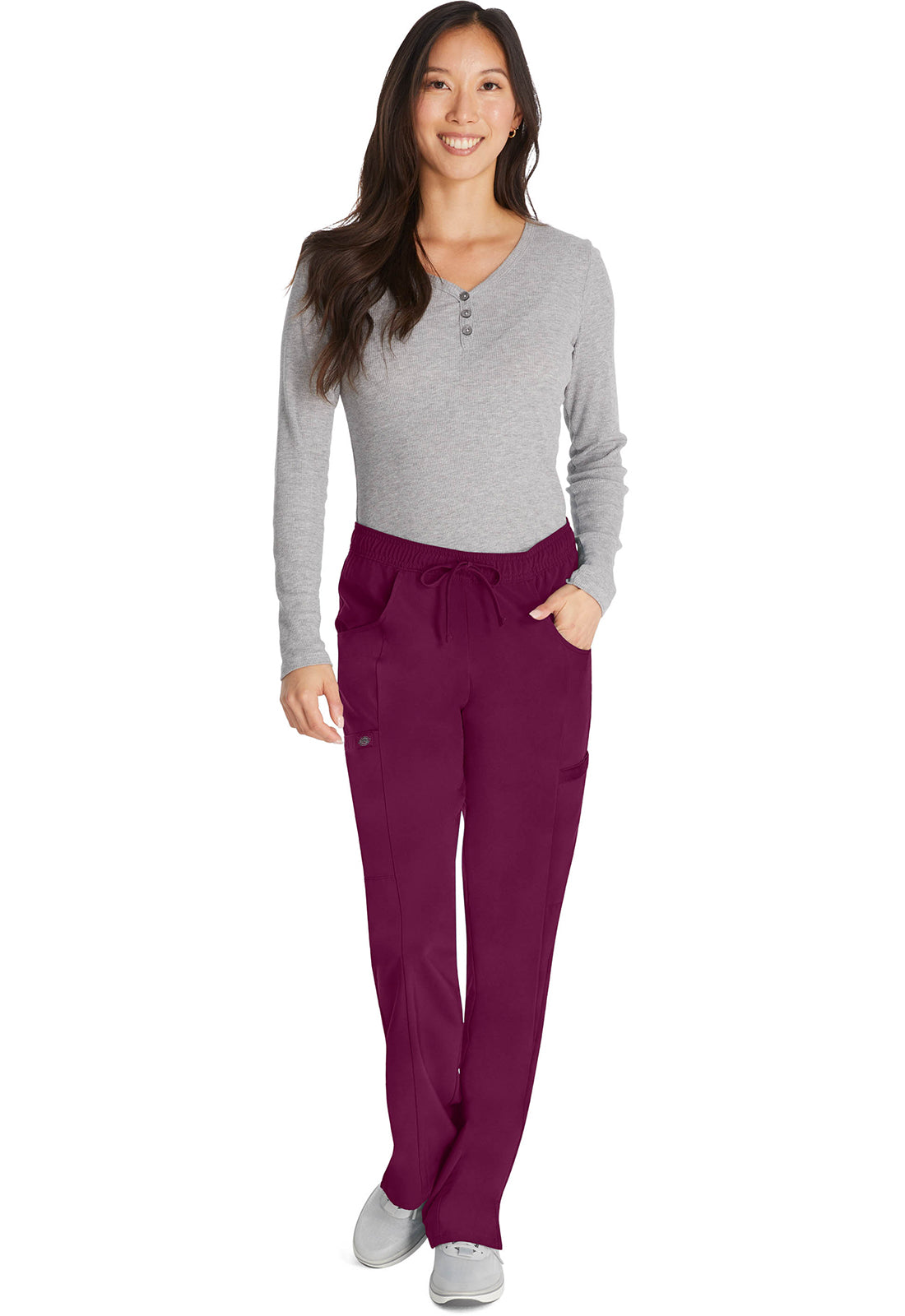 Middelhoge taille broek met rechte pijpen en trekkoord dames met 360° stretch en cargozakken DKE010