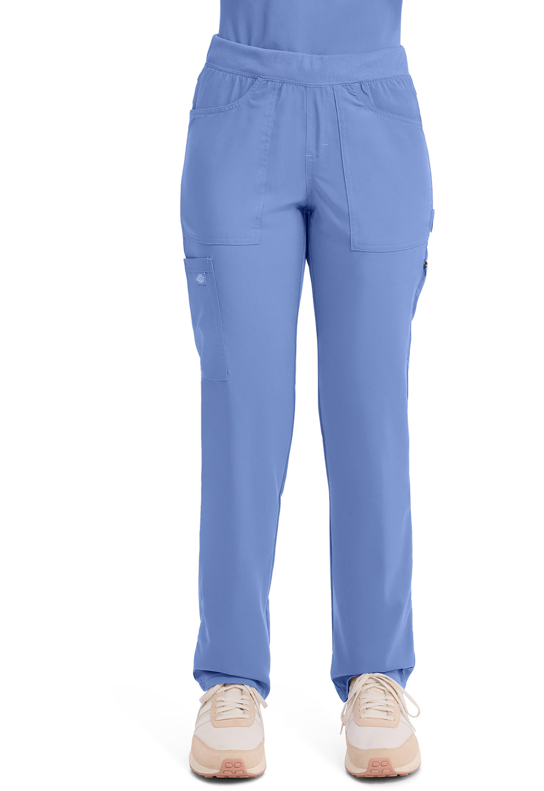 Mid-rise taps toelopende pull-on broek dames met elastische tailleband en stretchstof