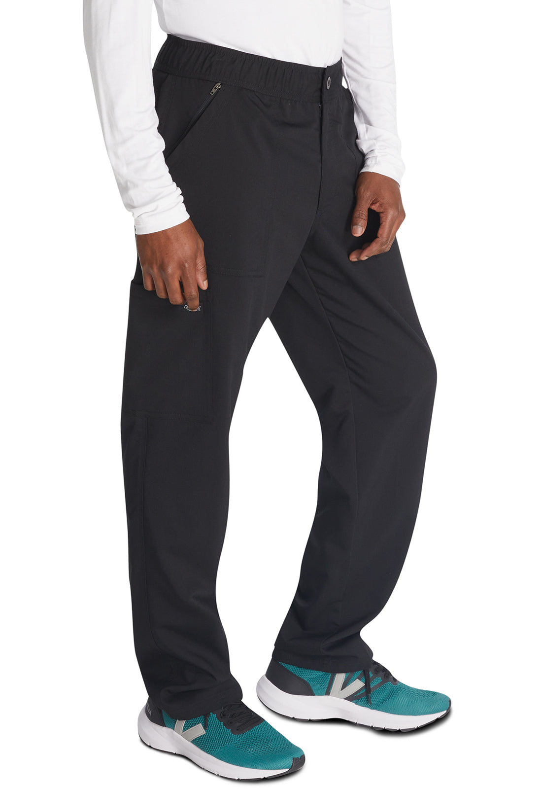 Herenbroek met middelhoge taille en rechte pijpen met elastische tailleband en 2-way stretch