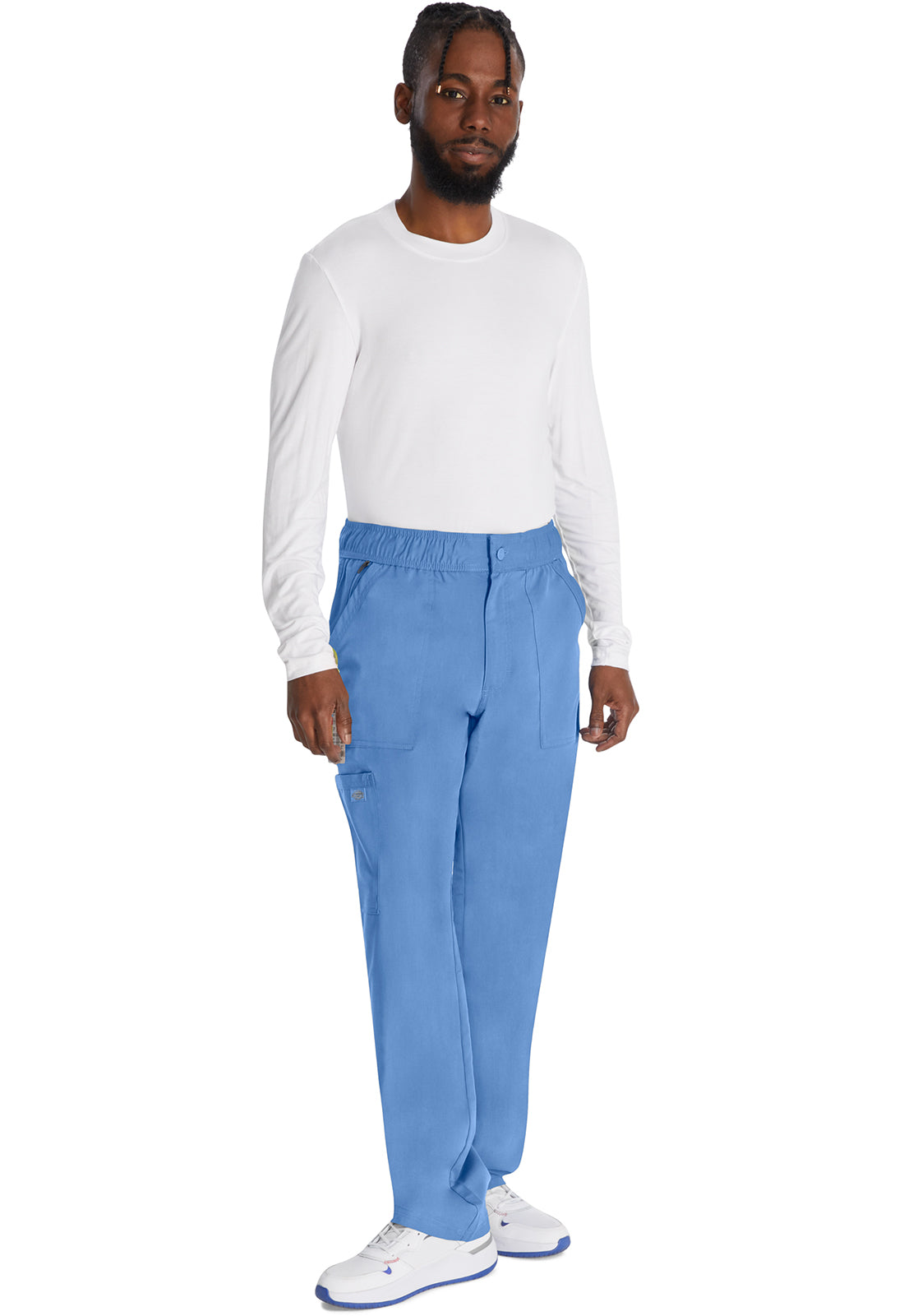 Herenbroek met middelhoge taille en rechte pijpen met elastische tailleband en 2-way stretch