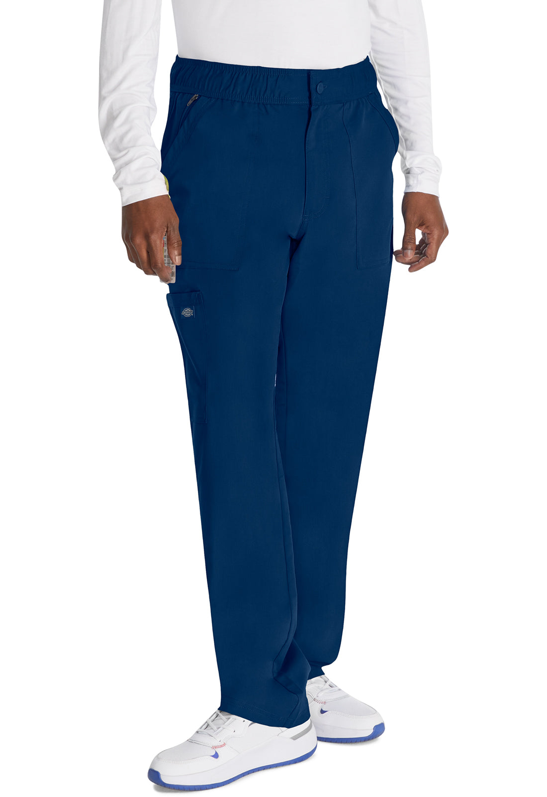Herenbroek met middelhoge taille en rechte pijpen met elastische tailleband en 2-way stretch