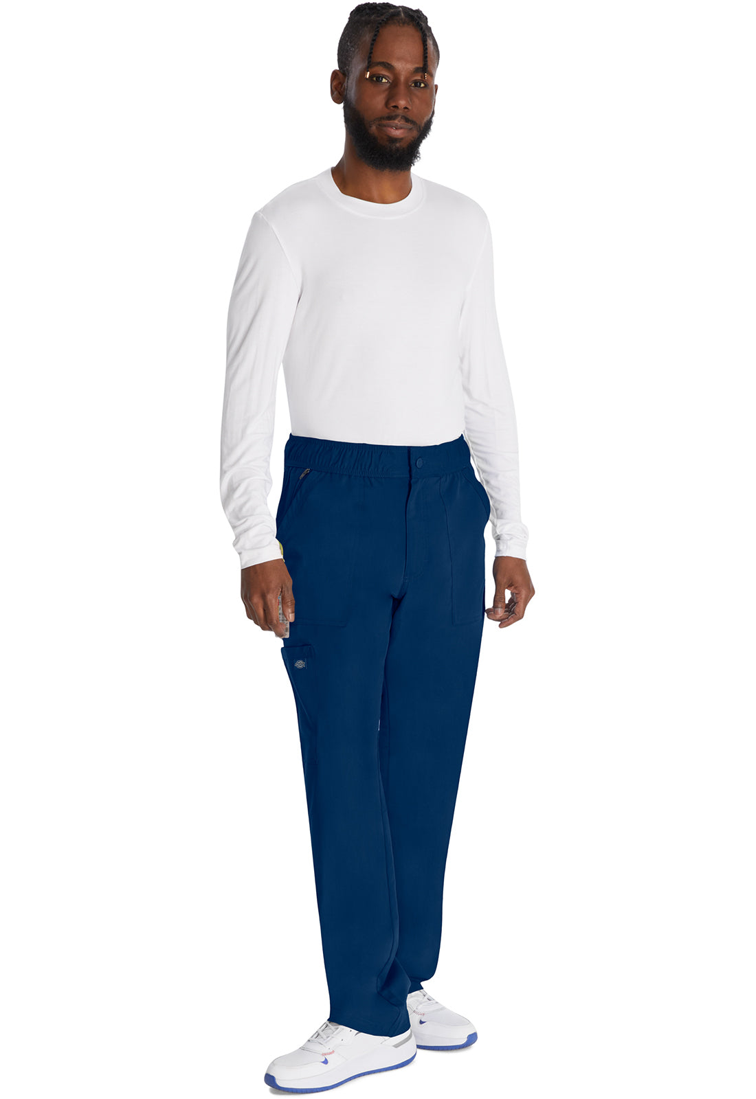 Herenbroek met middelhoge taille en rechte pijpen met elastische tailleband en 2-way stretch