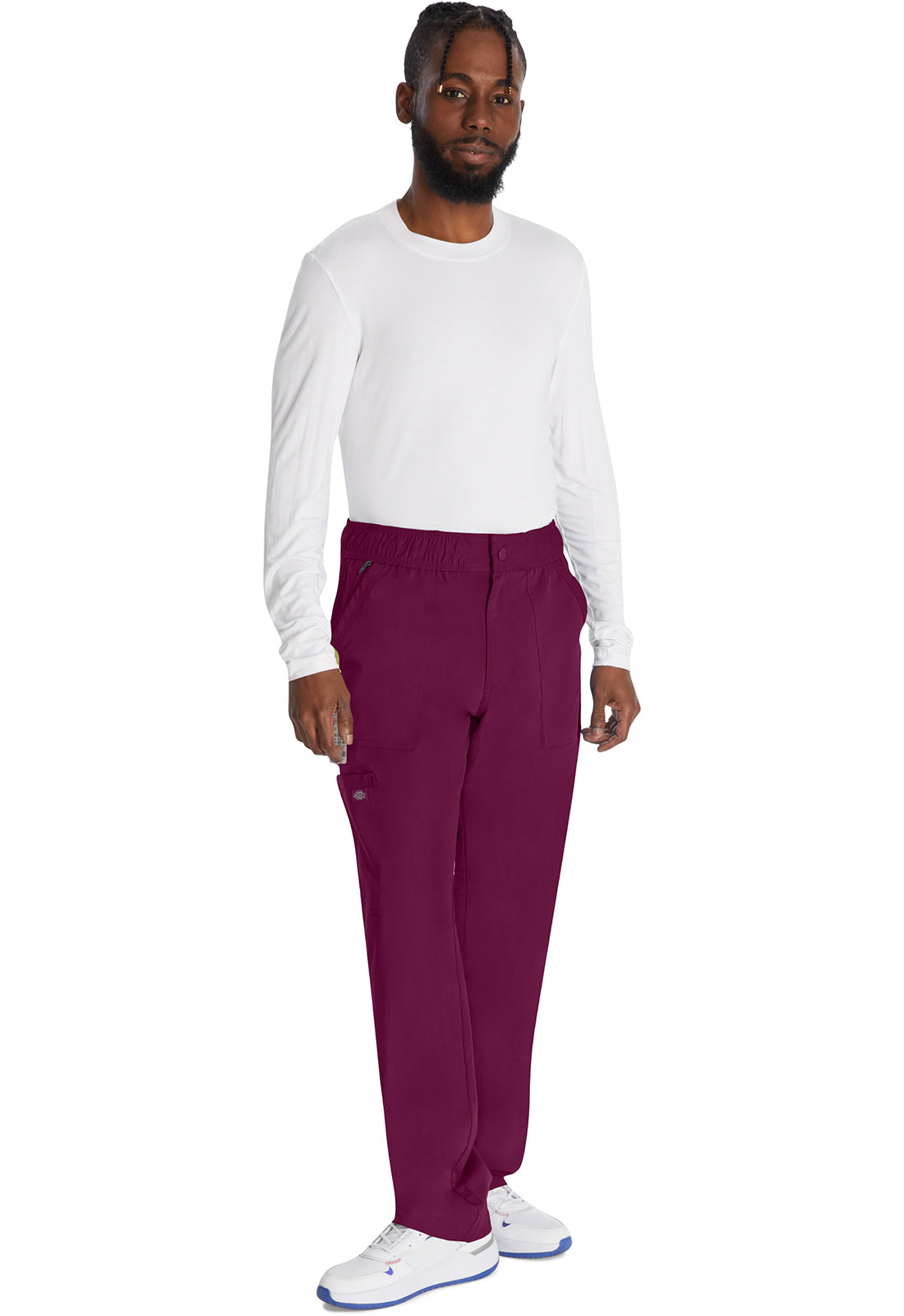 Herenbroek met middelhoge taille en rechte pijpen met elastische tailleband en 2-way stretch