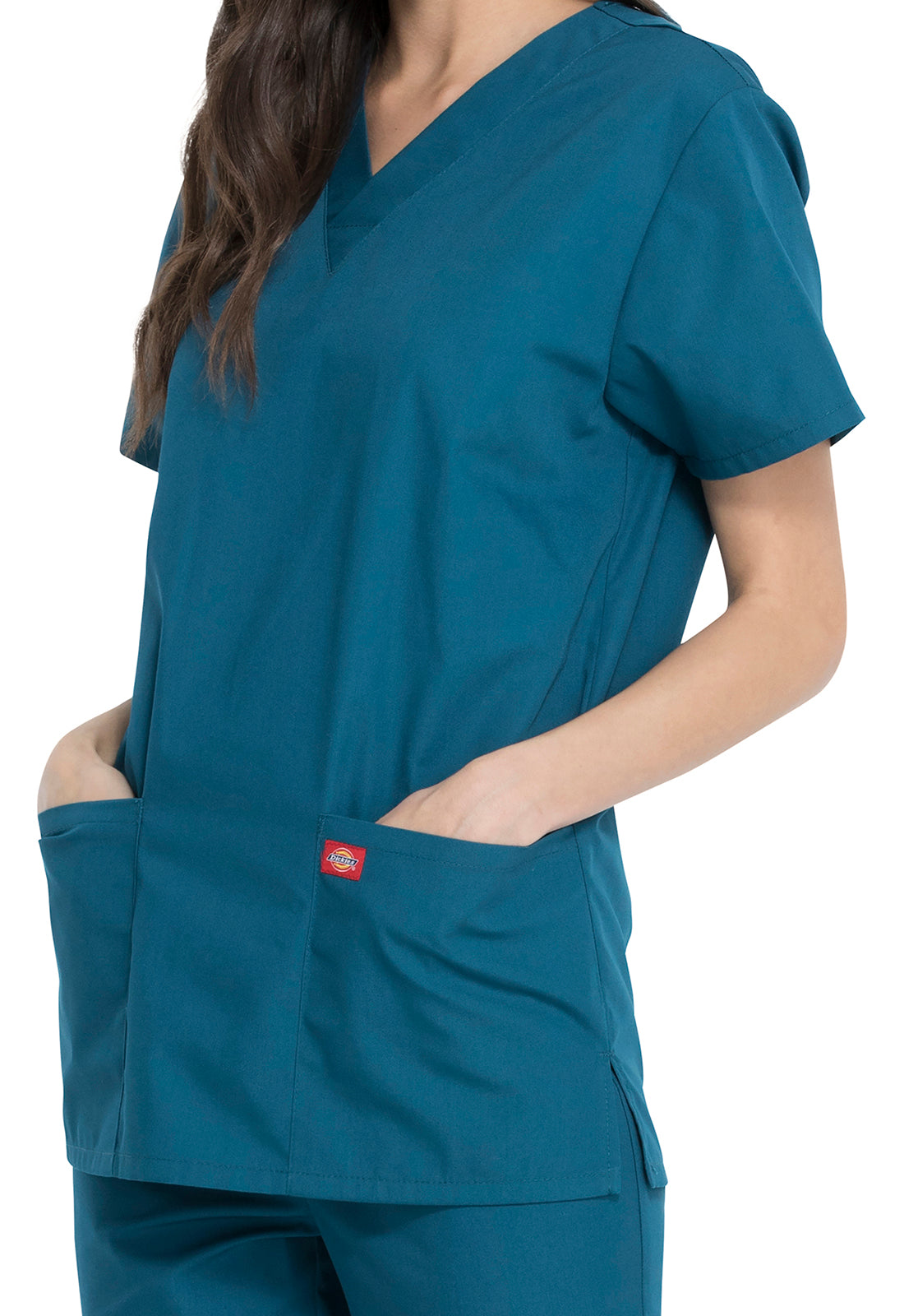 Unisex top en broek set met V-hals en taps toelopende broek met trekkoord
