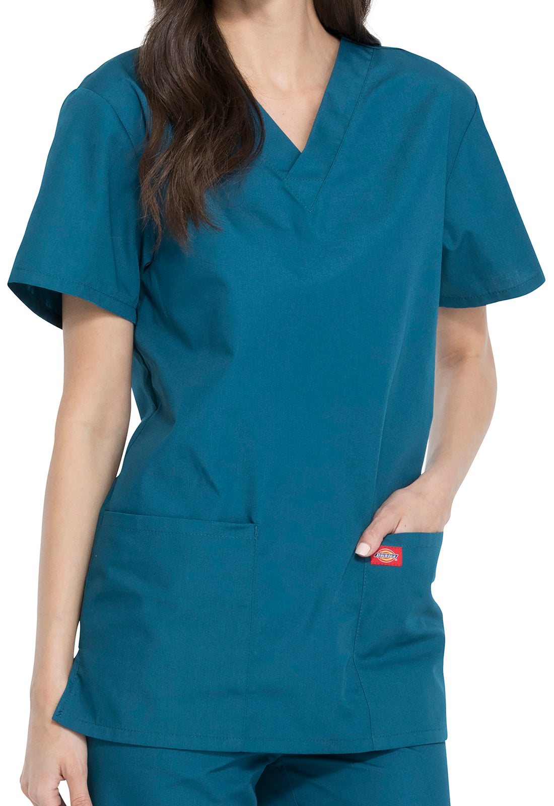 Unisex top en broek set met V-hals en taps toelopende broek met trekkoord