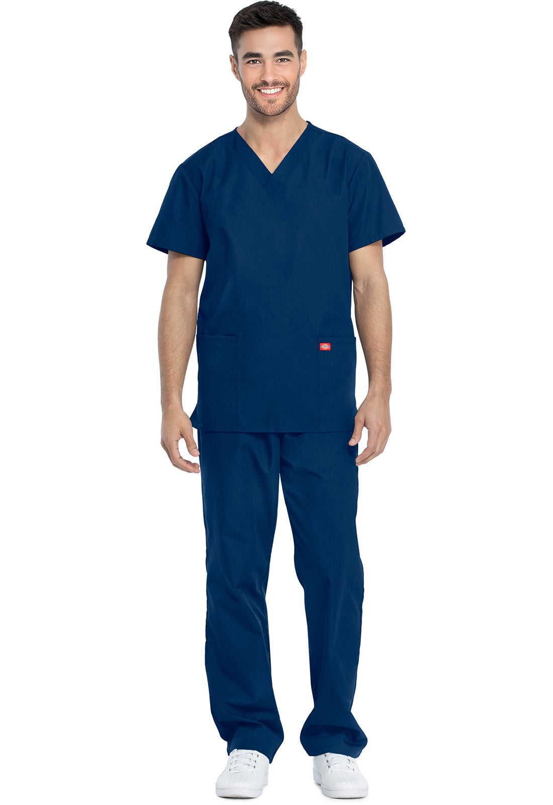 Unisex top en broek set met V-hals en taps toelopende broek met trekkoord