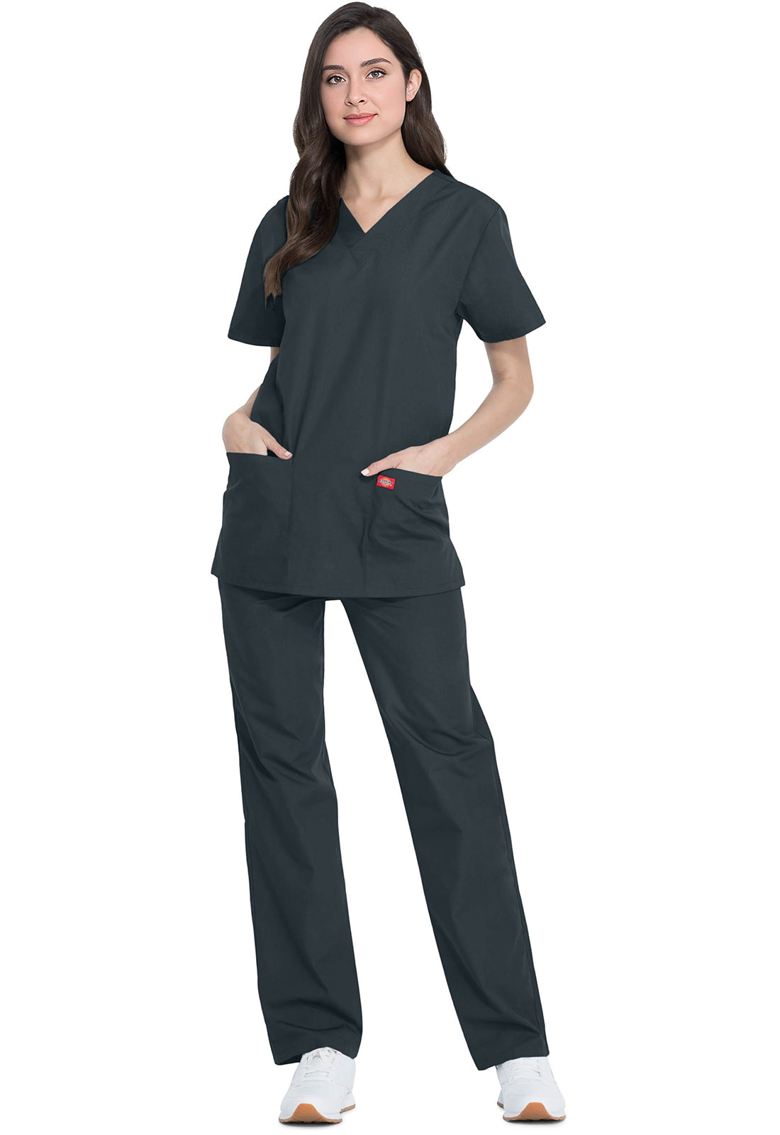 Unisex top en broek set met V-hals en taps toelopende broek met trekkoord