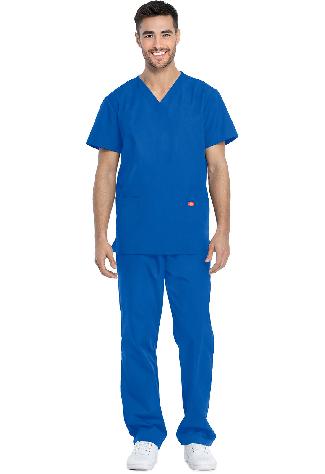 Unisex top en broek set met V-hals en taps toelopende broek met trekkoord