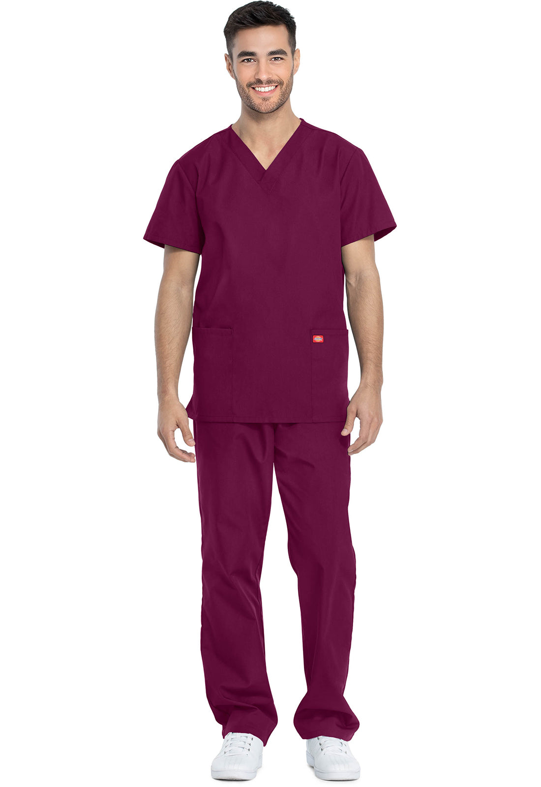 Unisex top en broek set met V-hals en taps toelopende broek met trekkoord