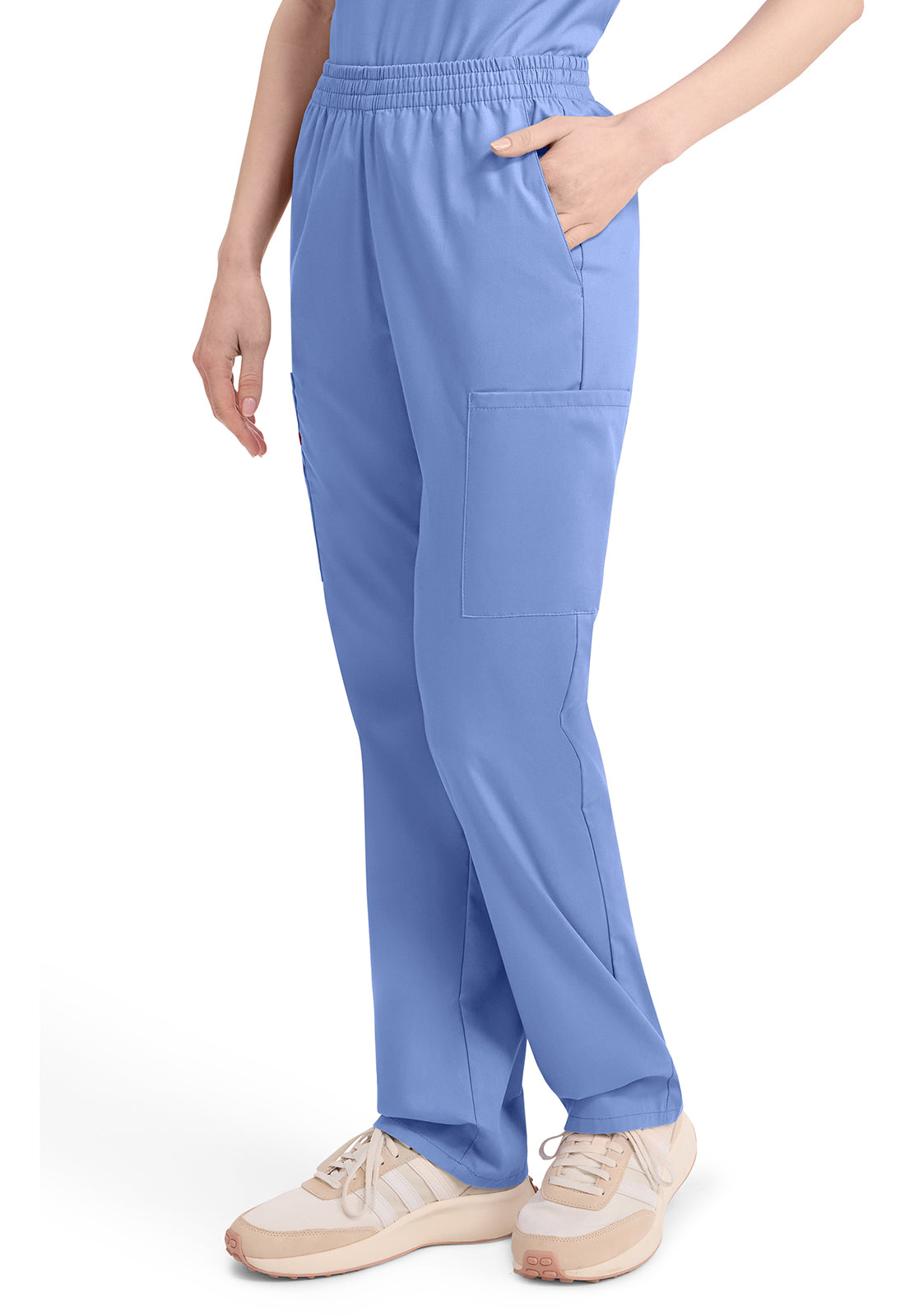 Broek met natuurlijke taille en taps toelopende pijpen dames met elastische tailleband en cargozakken