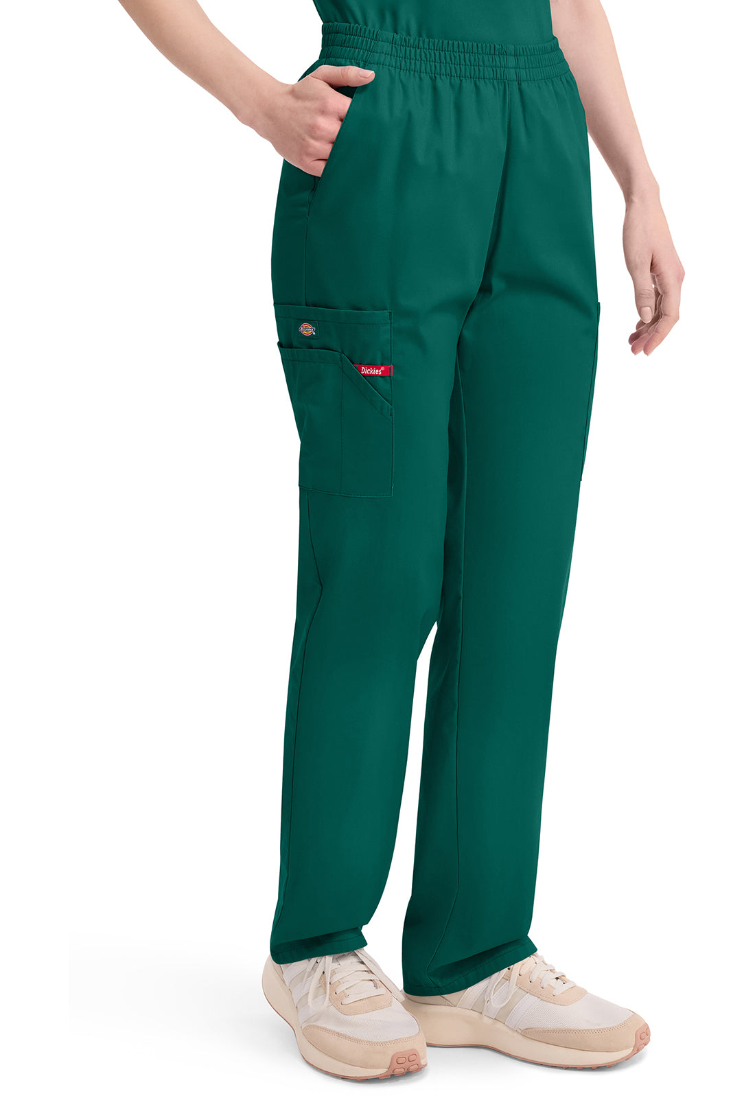 Broek met natuurlijke taille en taps toelopende pijpen dames met elastische tailleband en cargozakken