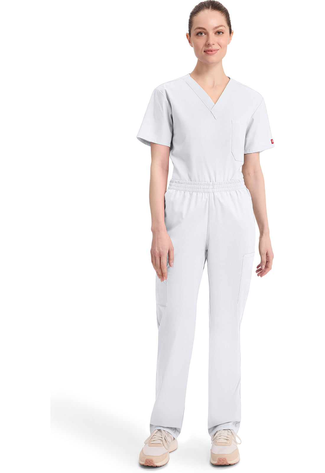 Broek met natuurlijke taille en taps toelopende pijpen dames met elastische tailleband en cargozakken DKE86106
