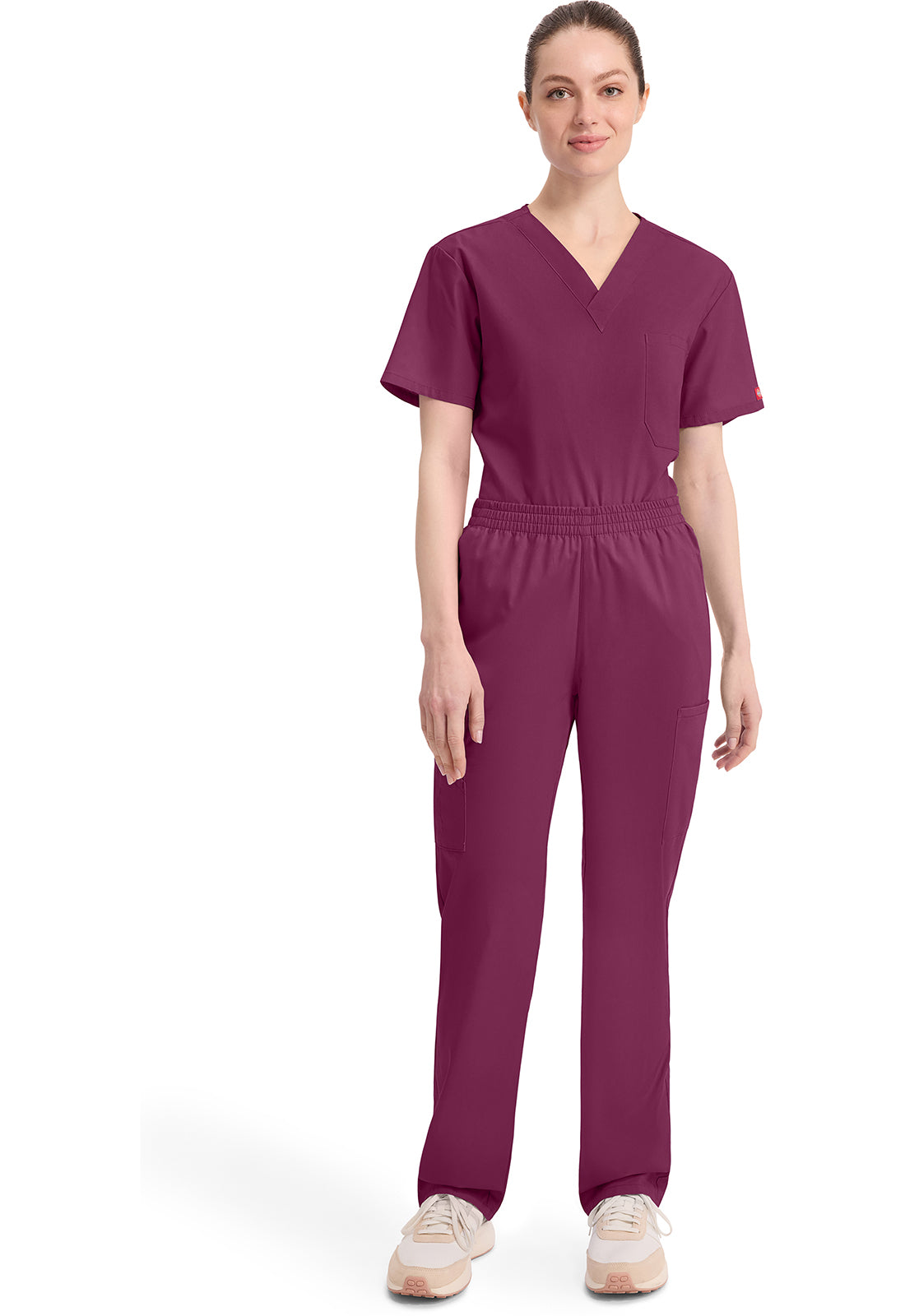 Broek met natuurlijke taille en taps toelopende pijpen dames met elastische tailleband en cargozakken DKE86106