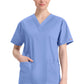Top met V-hals in Caribisch blauw dames met modern classic pasvorm en zijsplitten DKE86706