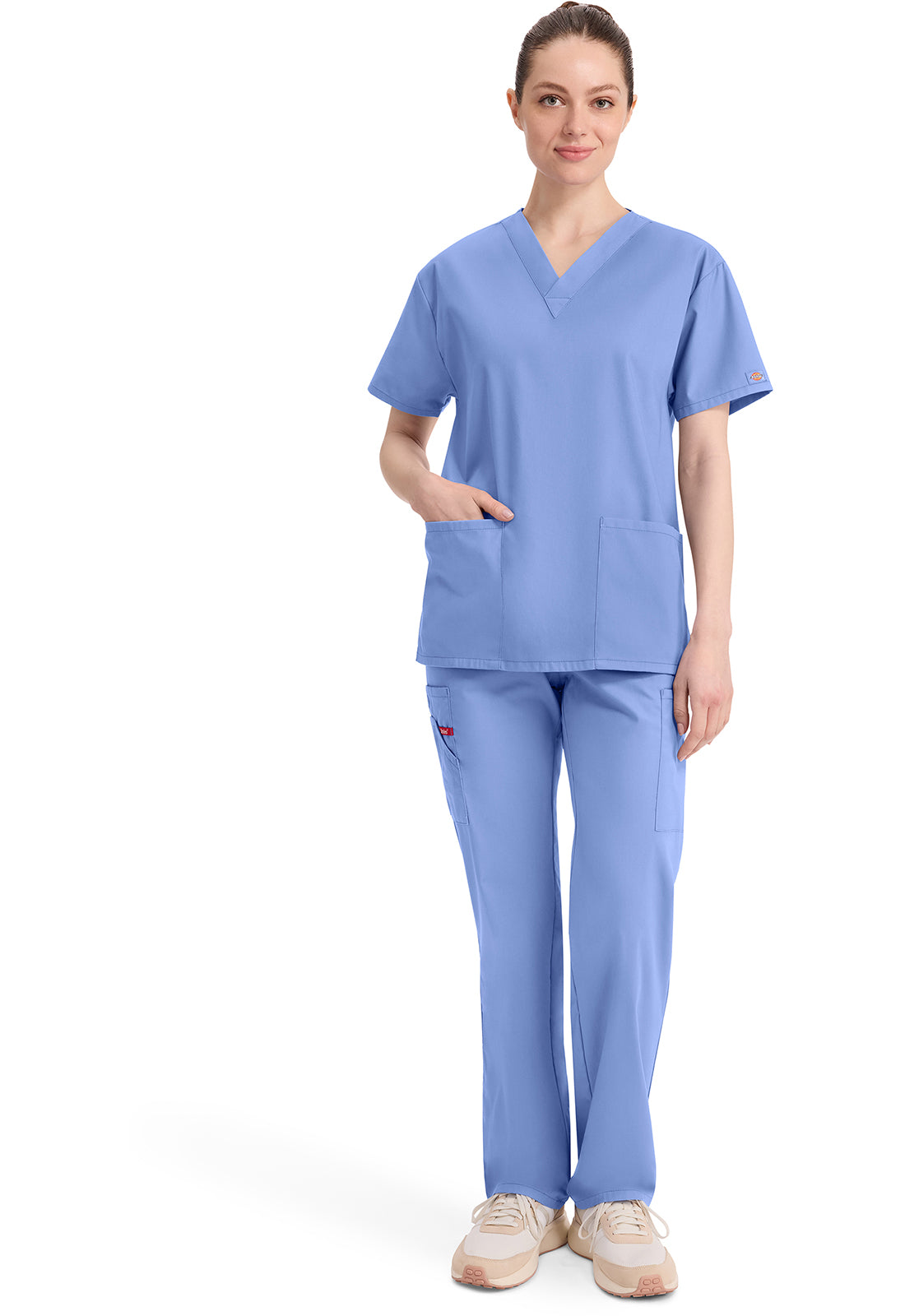 Top met V-hals in Caribisch blauw dames met modern classic pasvorm en zijsplitten DKE86706