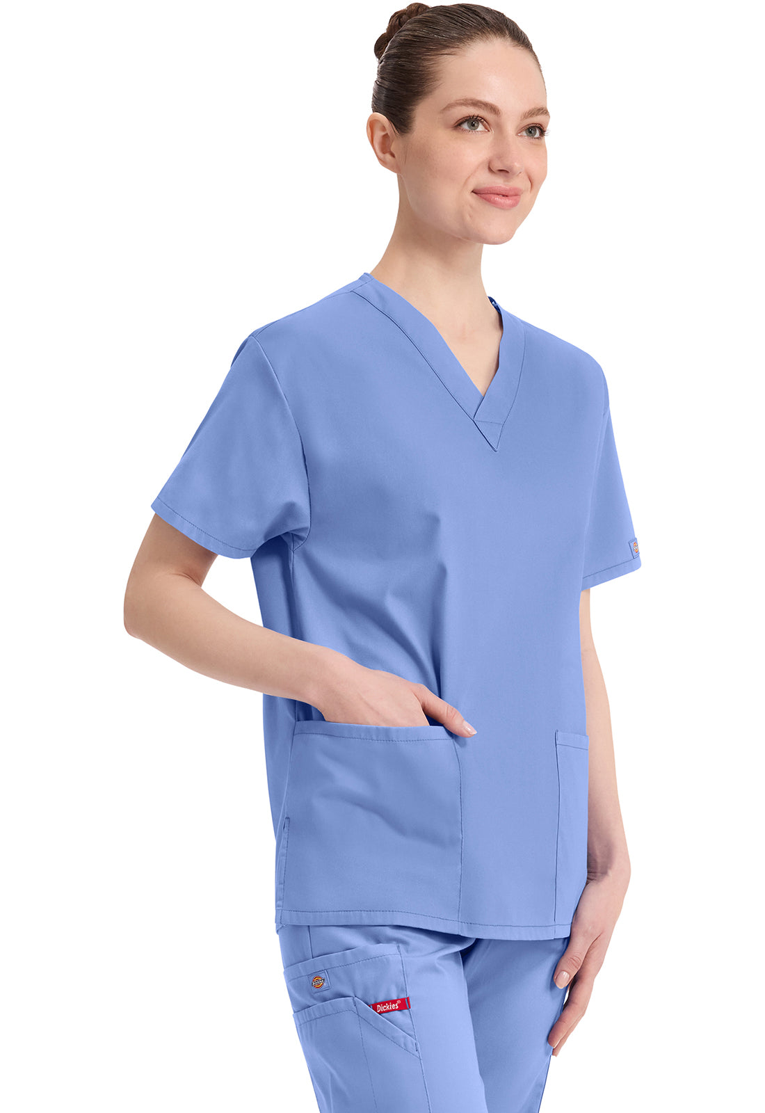 Top met V-hals in Caribisch blauw dames met modern classic pasvorm en zijsplitten DKE86706