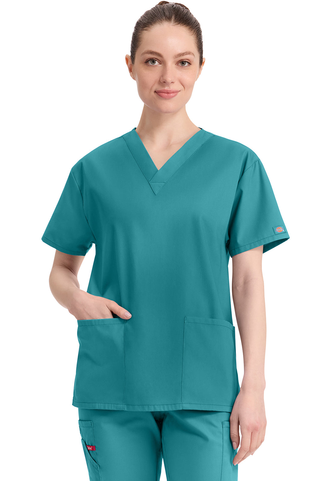 Top met V-hals in Caribisch blauw dames met modern classic pasvorm en zijsplitten DKE86706