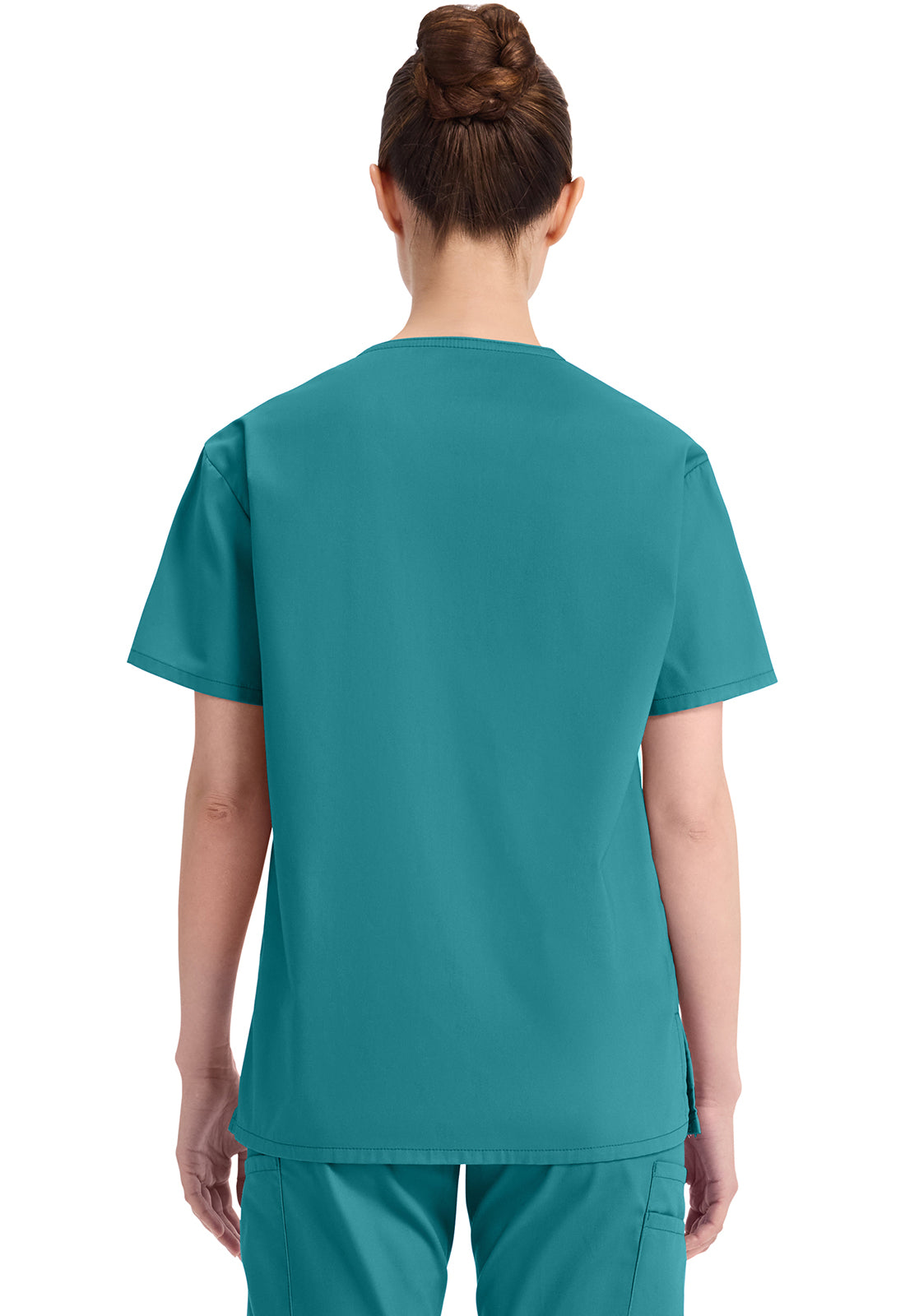 Top met V-hals in Caribisch blauw dames met modern classic pasvorm en zijsplitten DKE86706