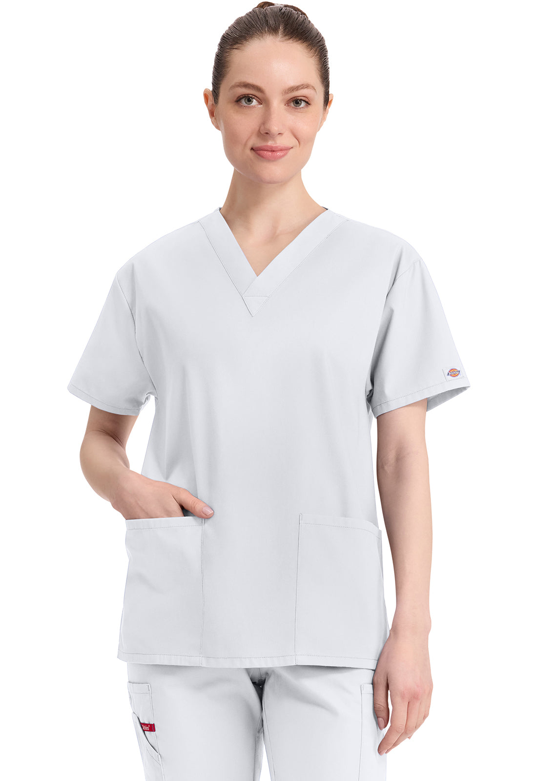 Top met V-hals in Caribisch blauw dames met modern classic pasvorm en zijsplitten DKE86706