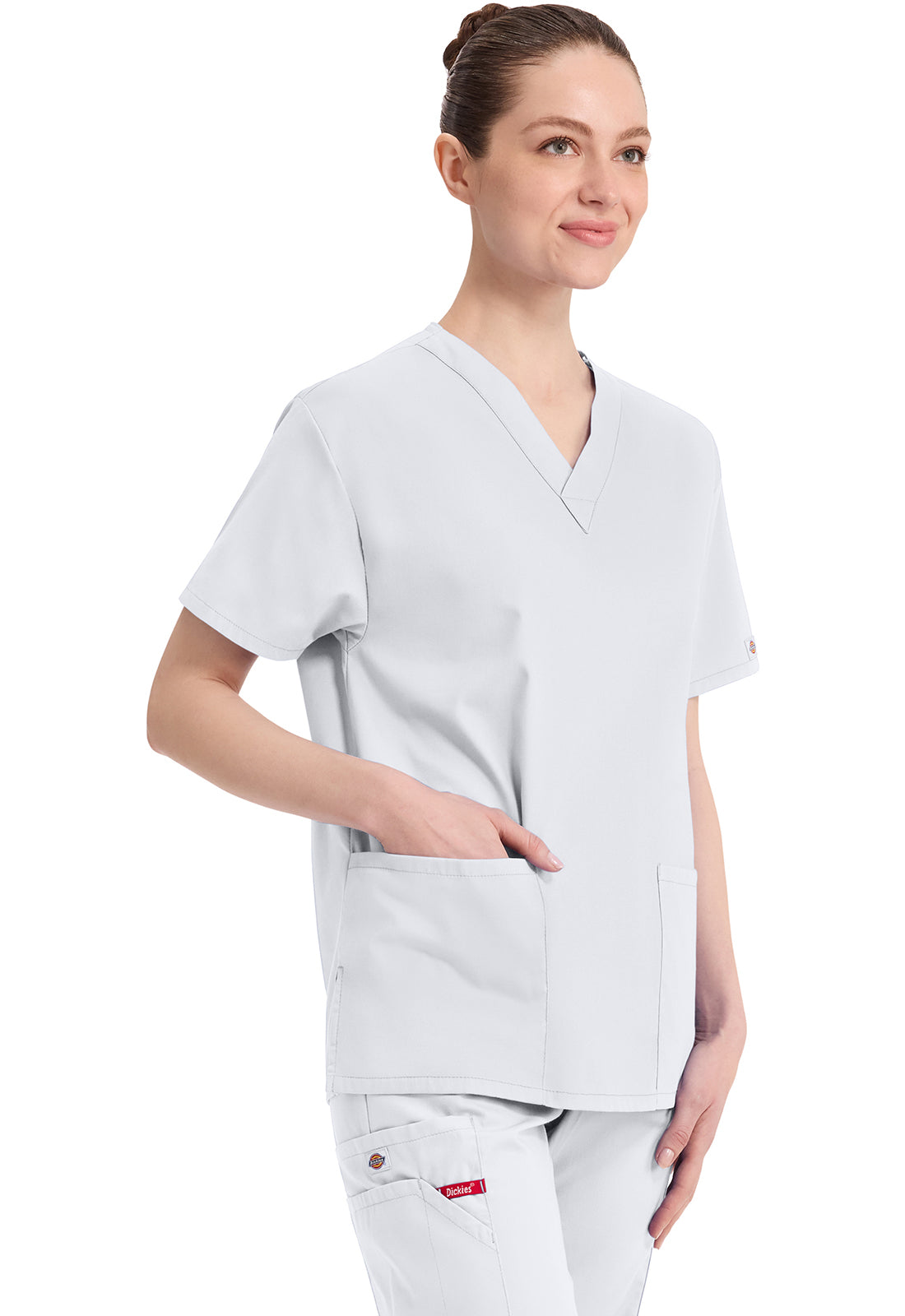 Top met V-hals in Caribisch blauw dames met modern classic pasvorm en zijsplitten DKE86706