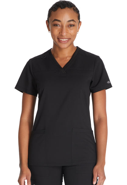 Top met V-hals en ribgebreide panelen dames met contemporary fit en stretchstof