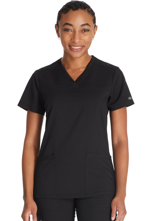 Top met V-hals en ribgebreide panelen dames met contemporary fit en stretchstof