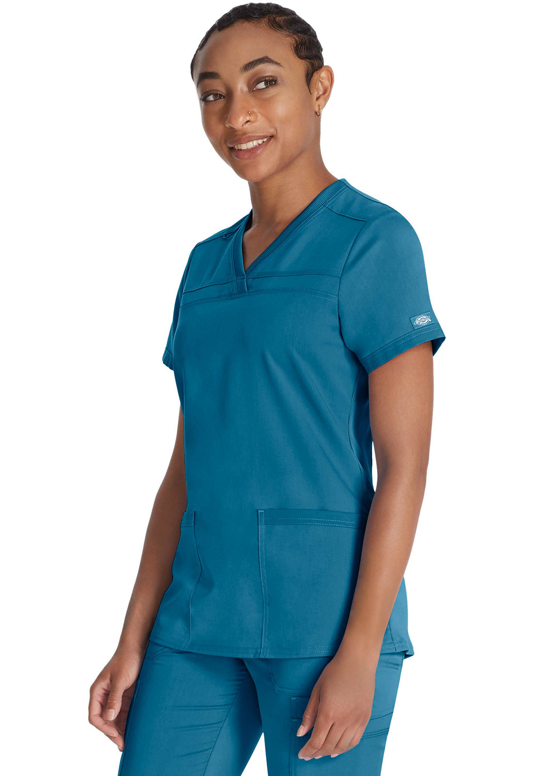 Top met V-hals en ribgebreide panelen dames met contemporary fit en stretchstof