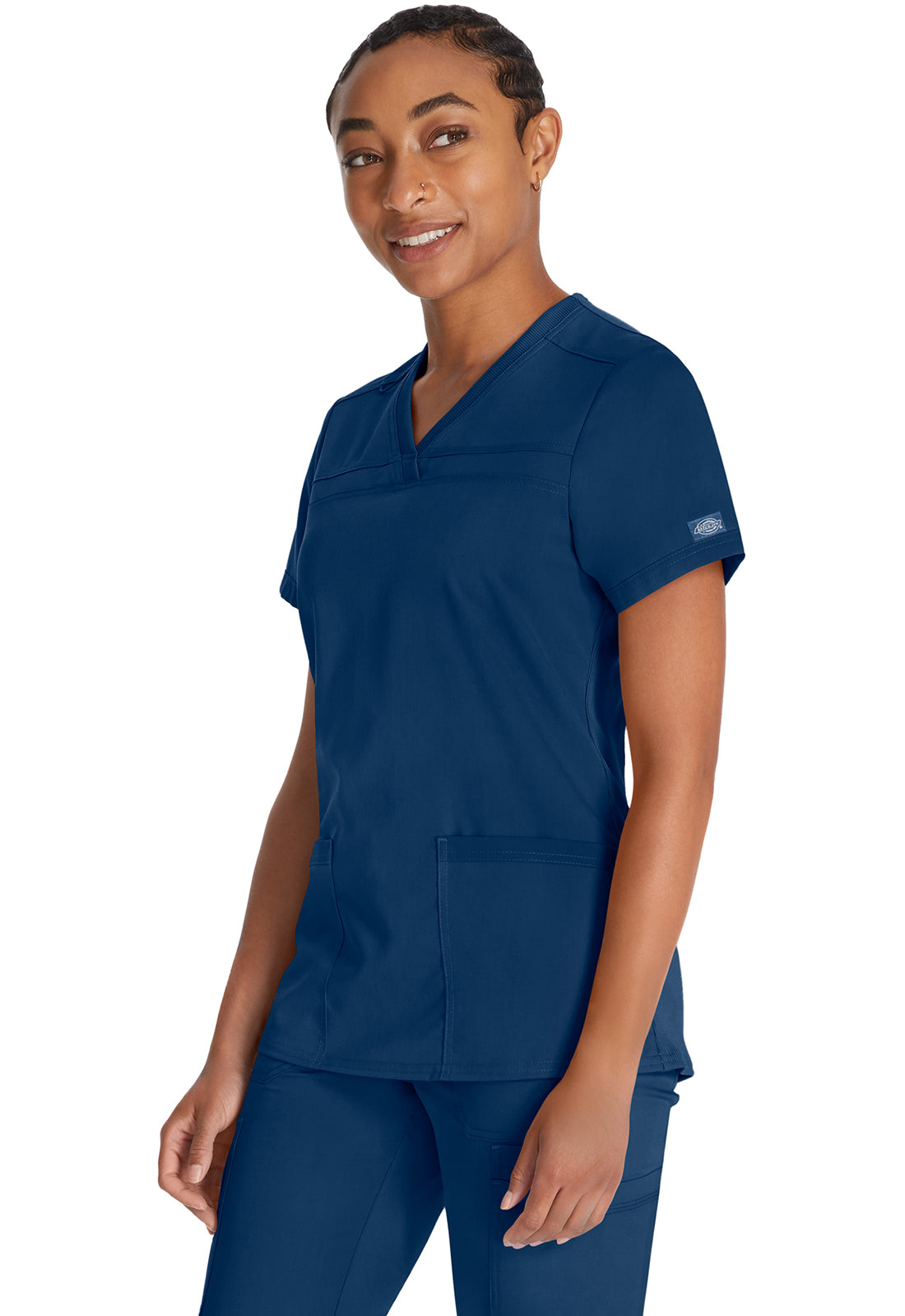 Top met V-hals en ribgebreide panelen dames met contemporary fit en stretchstof